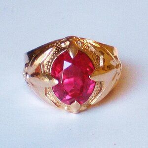 Vintage Russian Russia Soviet USSR Solid 14K 583 Rose Pink Gold Ruby RING